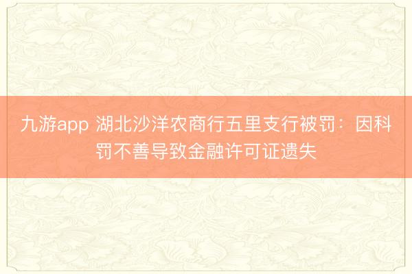 九游app 湖北沙洋农商行五里支行被罚：因科罚不善导致金融许可证遗失