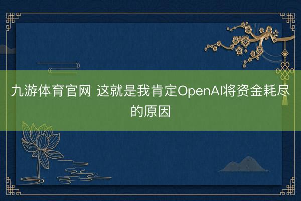 九游体育官网 这就是我肯定OpenAI将资金耗尽的原因