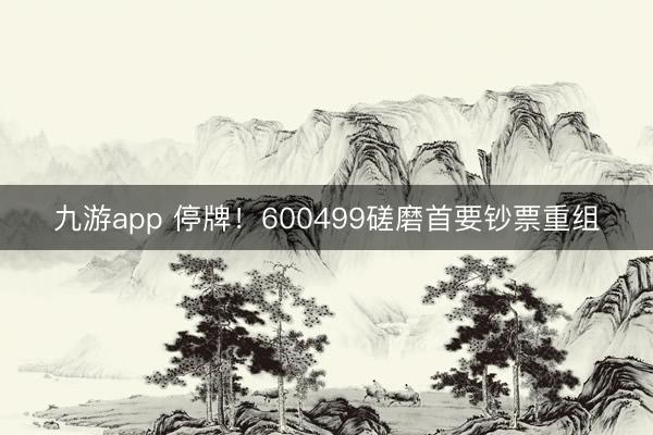 九游app 停牌！600499磋磨首要钞票重组