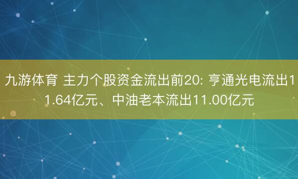 九游体育 主力个股资金流出前20: 亨通光电流出11.64亿元、中油老本流出11.00亿元