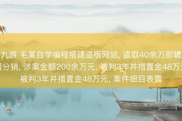 九游 毛某自学编程搭建盗版网站， 盗取40余万部辘集随笔， 进行全网分销， 涉案金额200余万元， 被判3年并措置金48万元， 案件细目表露
